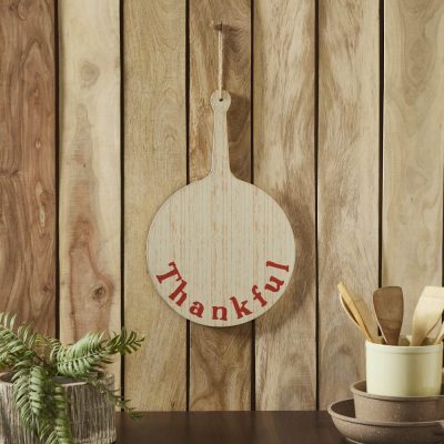 Farmhouse Rustic Thankful Round MDF Wood Decorative Cutting Board Sign 19x12 Inch Fall Thanksgiving Kitchen Wall Art