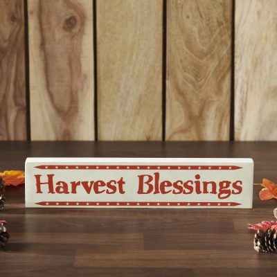 Fall Harvest Blessings Mini Stars MDF Wood Sign 3x14x1 Autumn Farmhouse Seasonal Shelf Plaque Decor