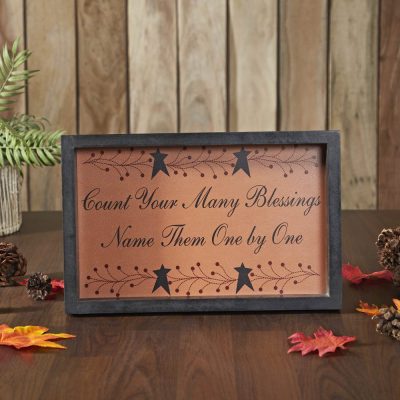 Count Your Many Blessings Inspirational Rustic Farmhouse MDF Wood Wall Sign Plaque with Vine & Stars Decorative Home Art 9x14x1.5 Inches