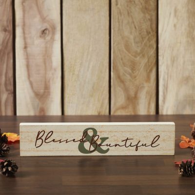 Blessed & Bountiful Cream Farmhouse MDF Wood Wall Sign Inspirational Home Decor Plaque 3x14 Inch