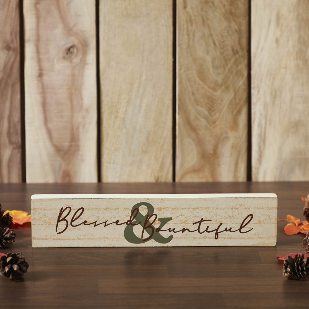Blessed & Bountiful Cream Farmhouse MDF Wood Wall Sign Inspirational Home Decor Plaque 3x14 Inch