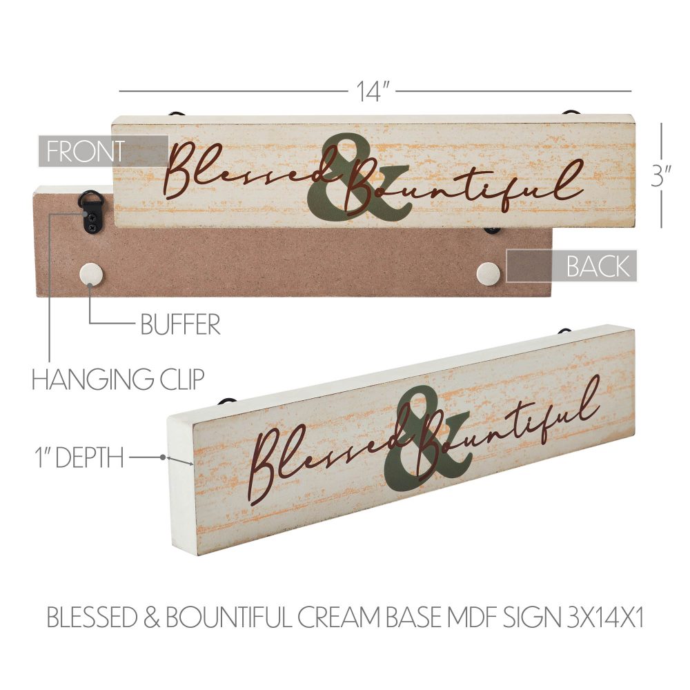 Blessed & Bountiful Cream Farmhouse MDF Wood Wall Sign Inspirational Home Decor Plaque 3x14 Inch - Image 5