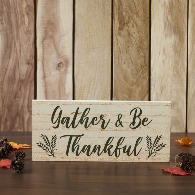 Farmhouse Fall Gather & Be Thankful Wheat Stalks Wall Sign, Rustic Autumn Thanksgiving Home Decor MDF Plaque, 7x16 Inches