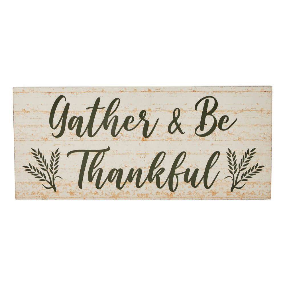Farmhouse Fall Gather & Be Thankful Wheat Stalks Wall Sign, Rustic Autumn Thanksgiving Home Decor MDF Plaque, 7x16 Inches - Image 2