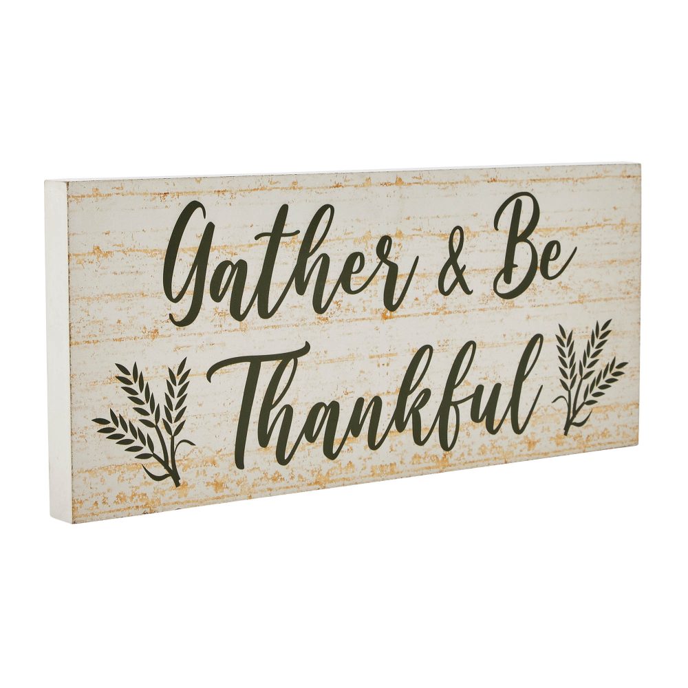 Farmhouse Fall Gather & Be Thankful Wheat Stalks Wall Sign, Rustic Autumn Thanksgiving Home Decor MDF Plaque, 7x16 Inches - Image 4