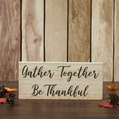 Gather Together Be Thankful Thanksgiving Fall Farmhouse MDF Wall Sign Green Cream 7x16