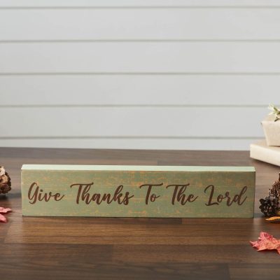 Farmhouse Inspirational Wall Decor Sign Give Thanks To The Lord Green MDF 3x14 Inch