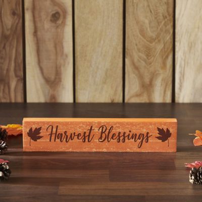 Harvest Blessings Autumn Fall Leaves MDF Wood Sign Rustic Home Wall Decor Thanksgiving Seasonal Plaque 2.75x13 Inch