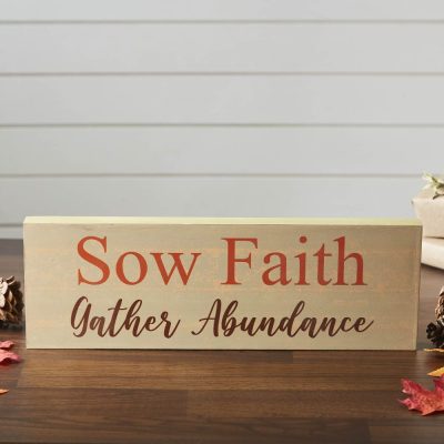 Sow Faith Gather Abundance Inspirational Wall Art Sign 5x15, Green Farmhouse MDF Wood Plaque, Rustic Home Decor Gift
