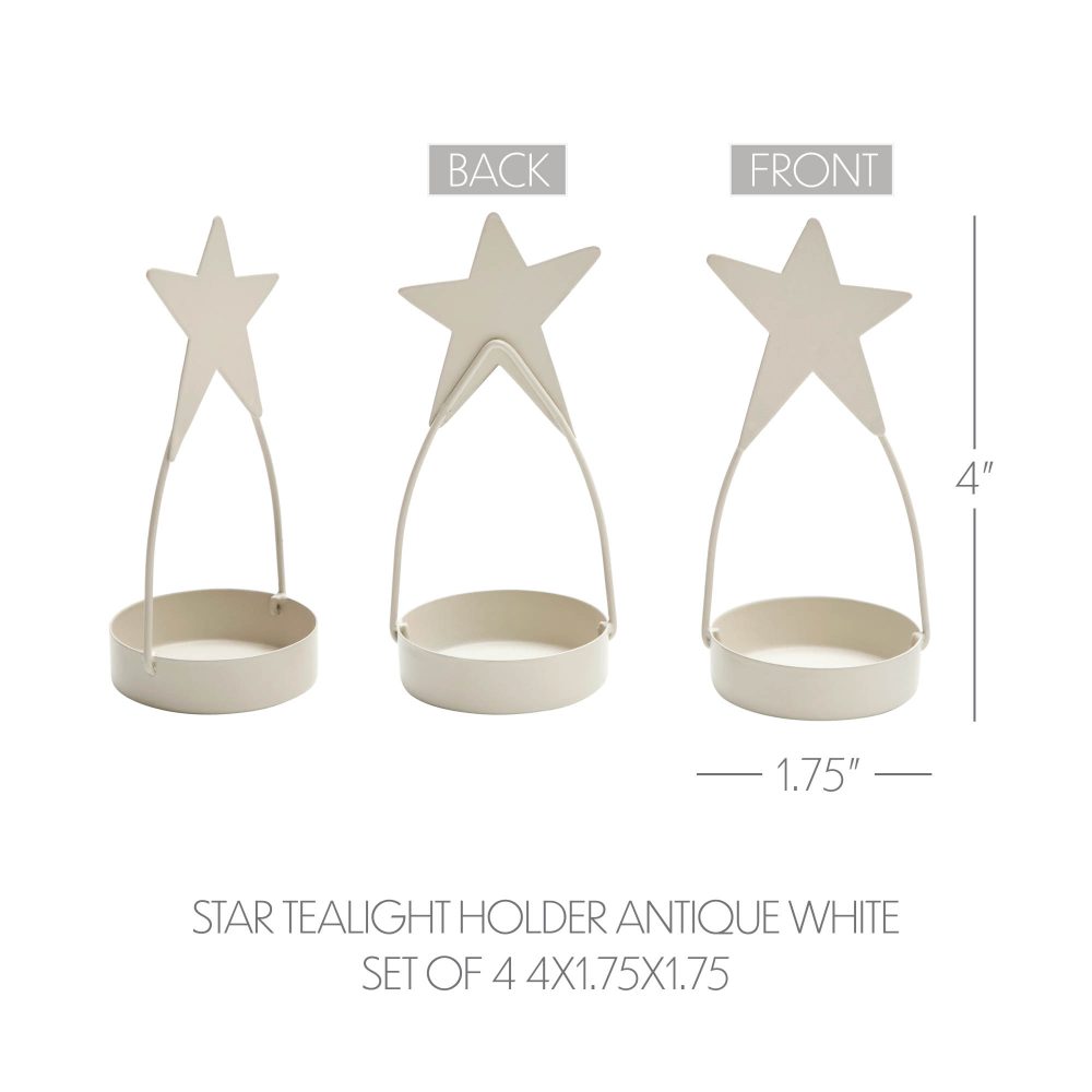 Star Tealight Holder Antique White Set of 4 4x1.75x1.75 - Image 5