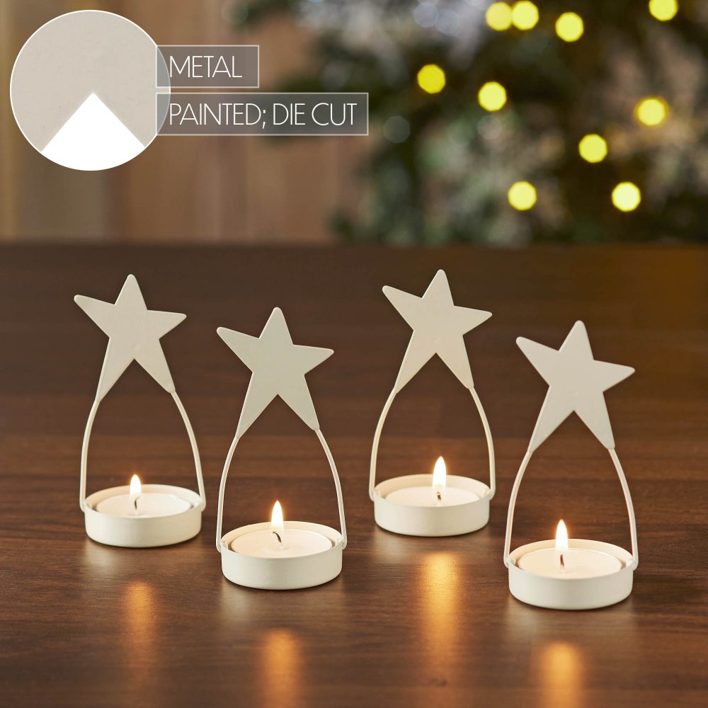 Star Tealight Holder Antique White Set of 4 4x1.75x1.75 - Image 6
