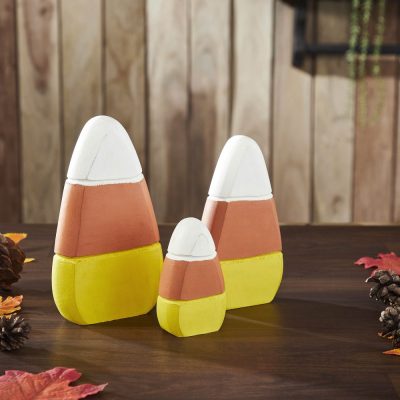 Fall Autumn Candy Corn Wooden Decor Set of 3 Assorted Sizes for Rustic Farmhouse Tabletop & Tiered Tray Display