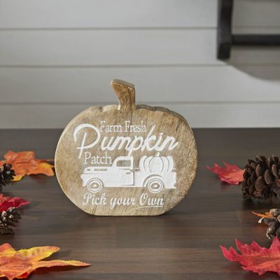 VHC Brands Farm Fresh Pumpkin Patch Wood Decor Rustic Farmhouse Fall Tabletop Sign 6.25 Inch