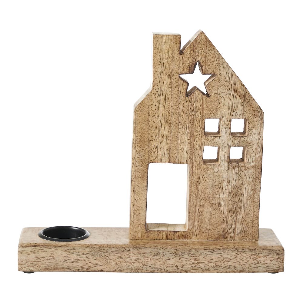 Tealight Holder Wooden Saltbox House w/ Star Natural 10.25x9x2.5 - Image 3