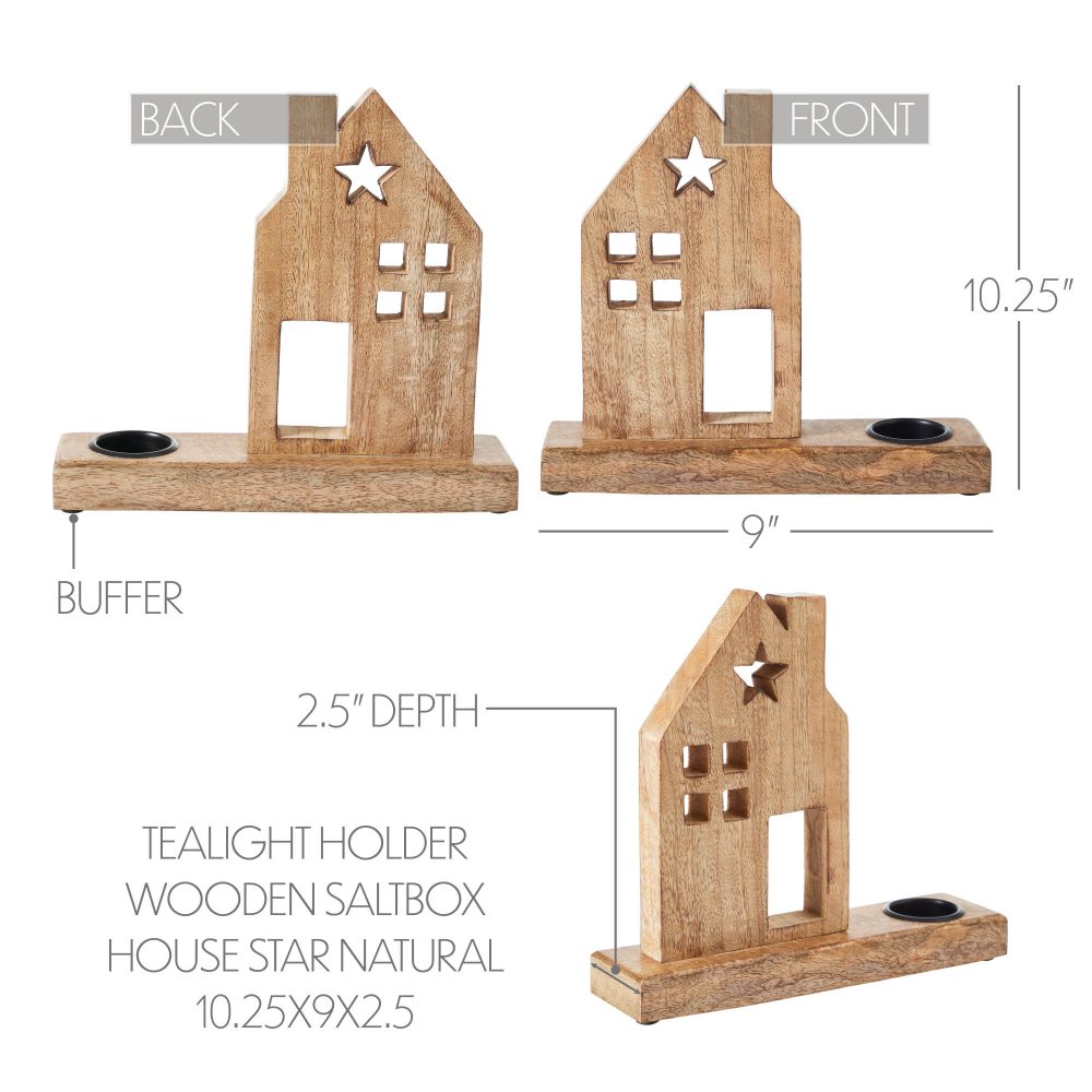 Tealight Holder Wooden Saltbox House w/ Star Natural 10.25x9x2.5 - Image 5