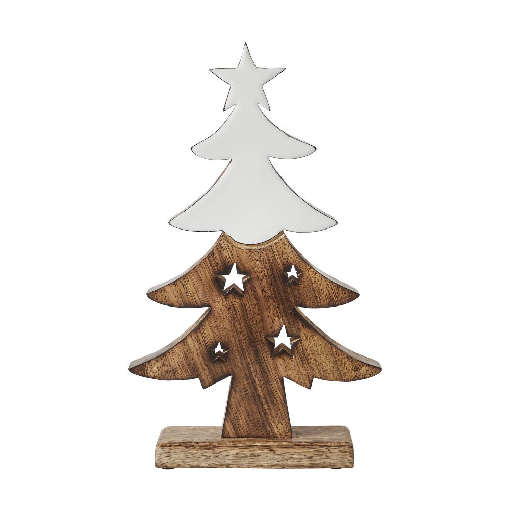 Christmas Tree Two Toned White Natural Wooden Figurine 13.75x8.25x2 - Image 2