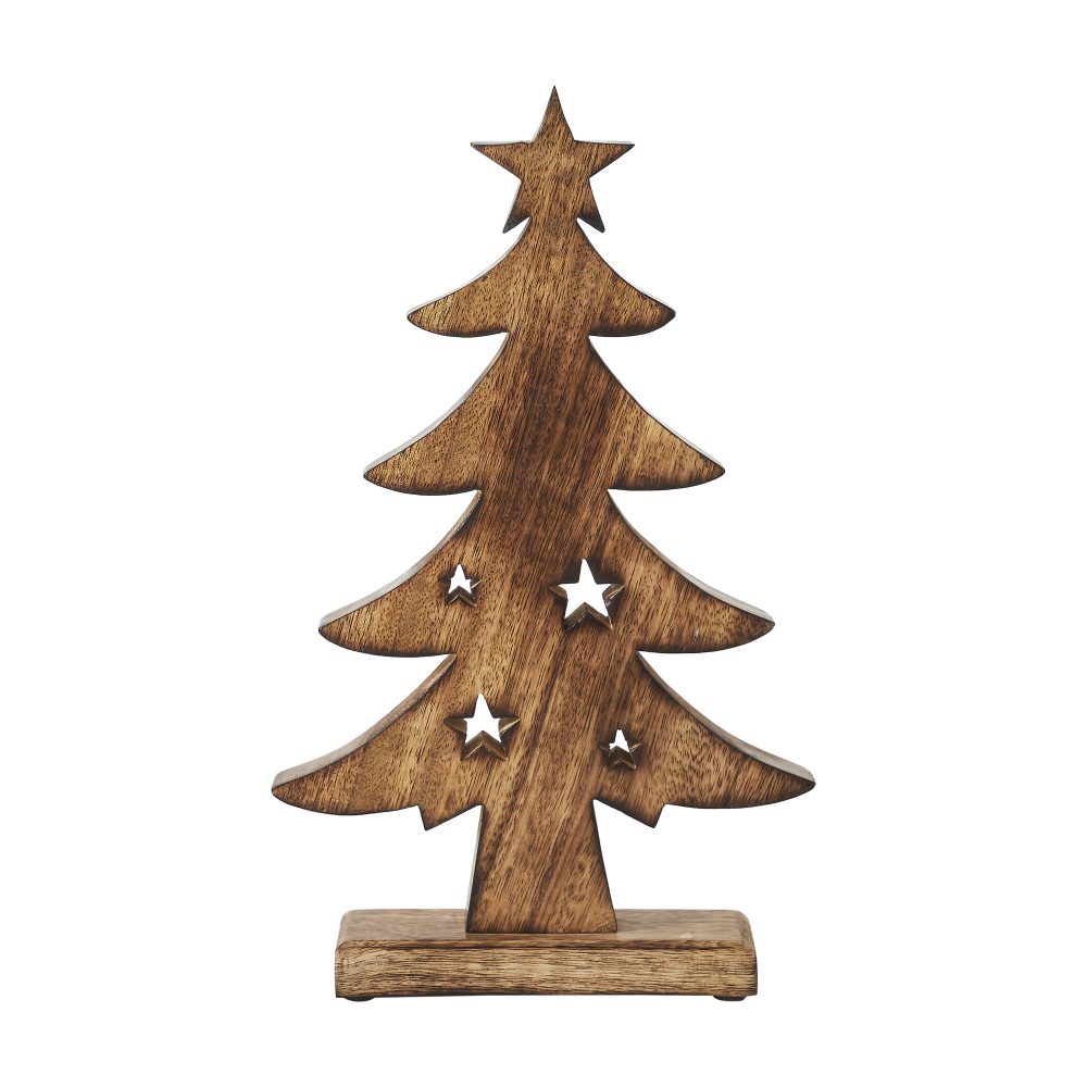Christmas Tree Two Toned White Natural Wooden Figurine 13.75x8.25x2 - Image 3