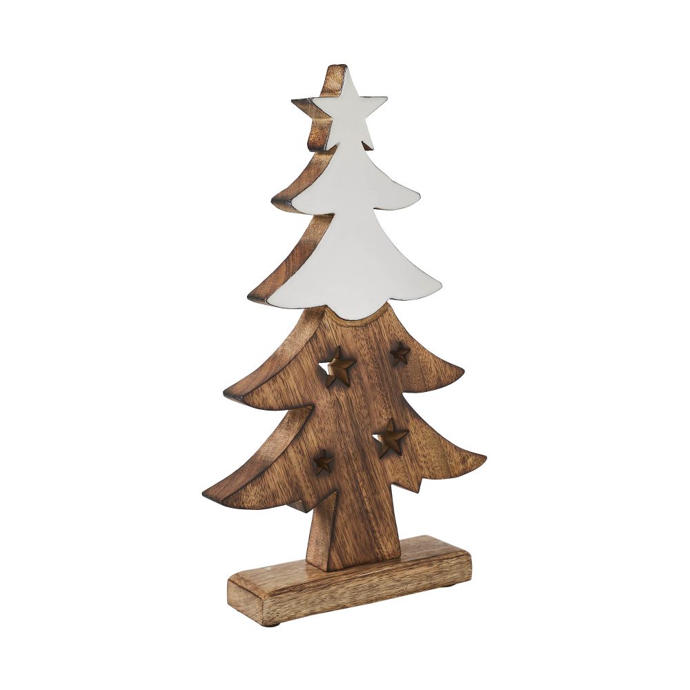 Christmas Tree Two Toned White Natural Wooden Figurine 13.75x8.25x2 - Image 4