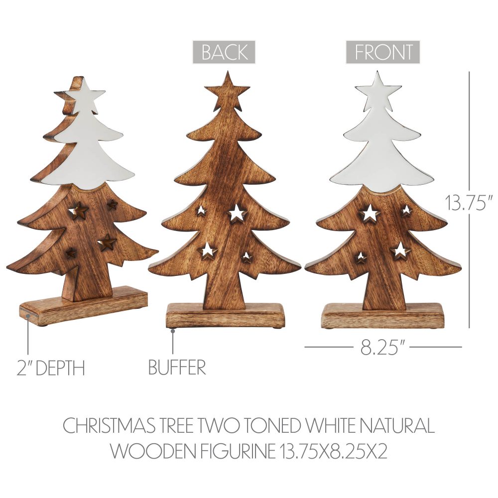 Christmas Tree Two Toned White Natural Wooden Figurine 13.75x8.25x2 - Image 5