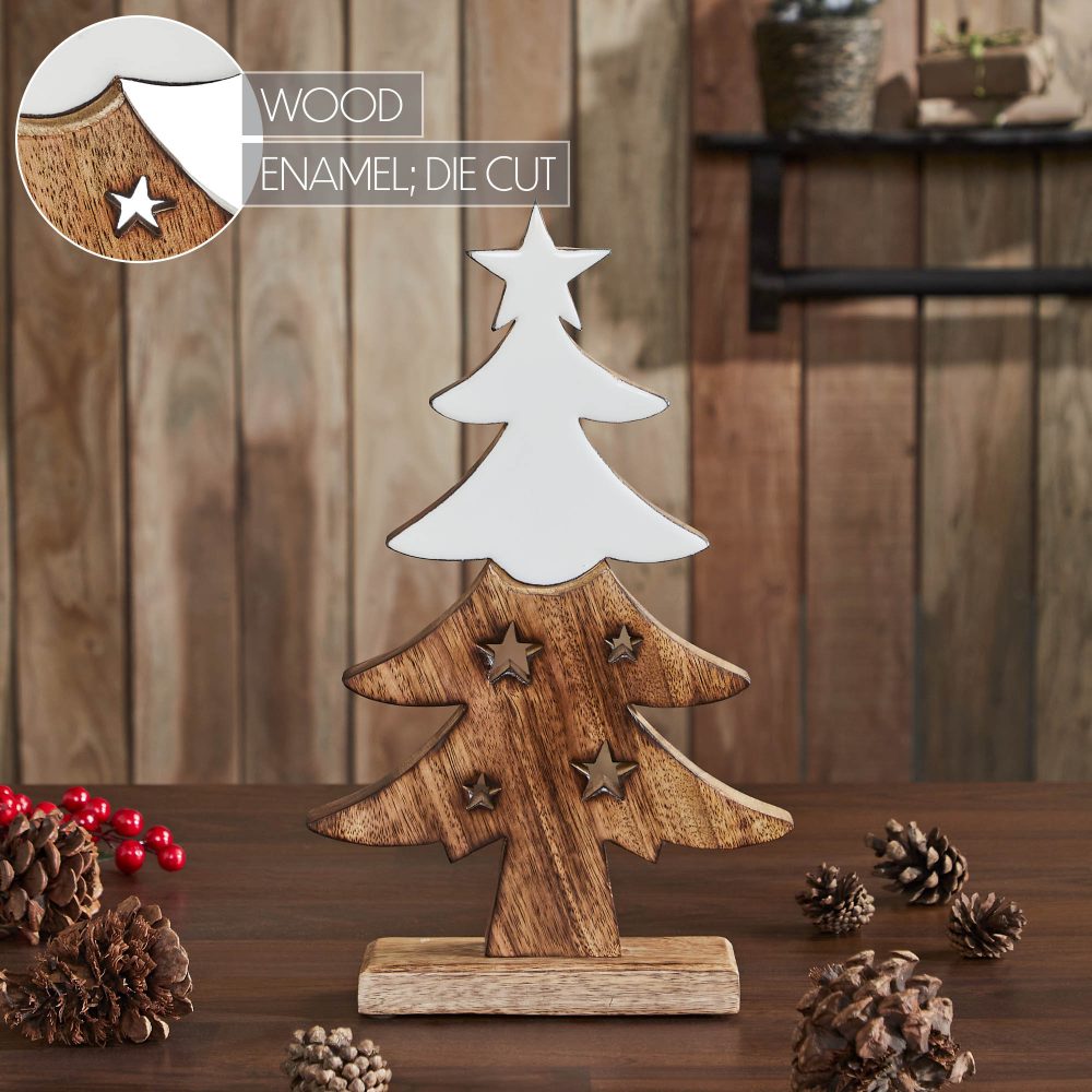 Christmas Tree Two Toned White Natural Wooden Figurine 13.75x8.25x2 - Image 6