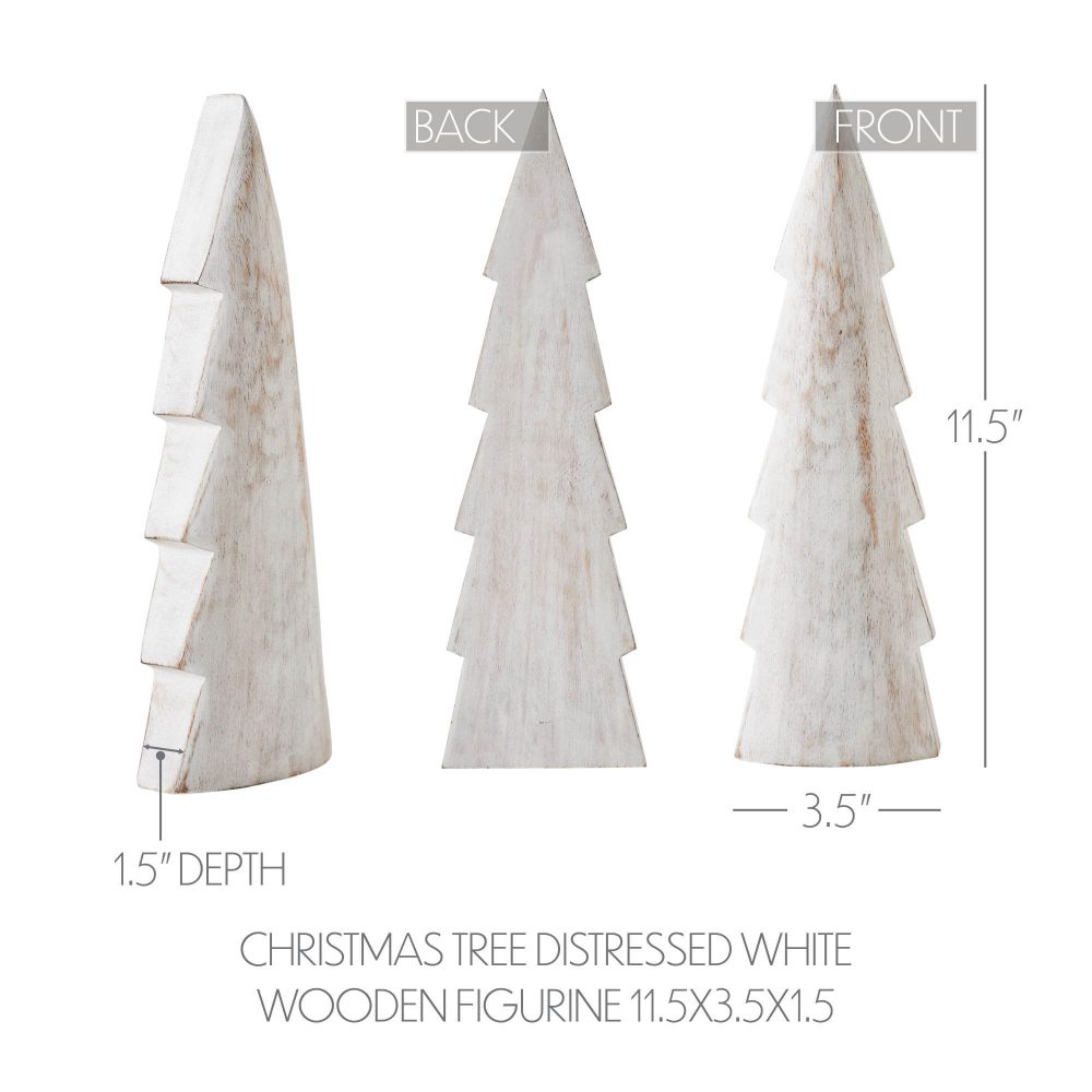Christmas Tree Distressed White Wooden Figurine 11.5x3.5x1.5 - Image 5