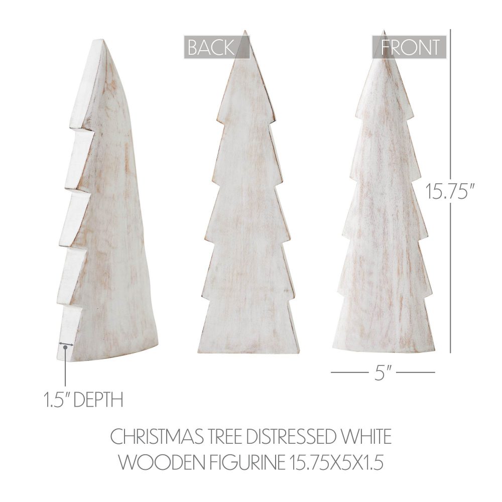 Christmas Tree Distressed White Wooden Figurine 15.75x5x1.5 - Image 5