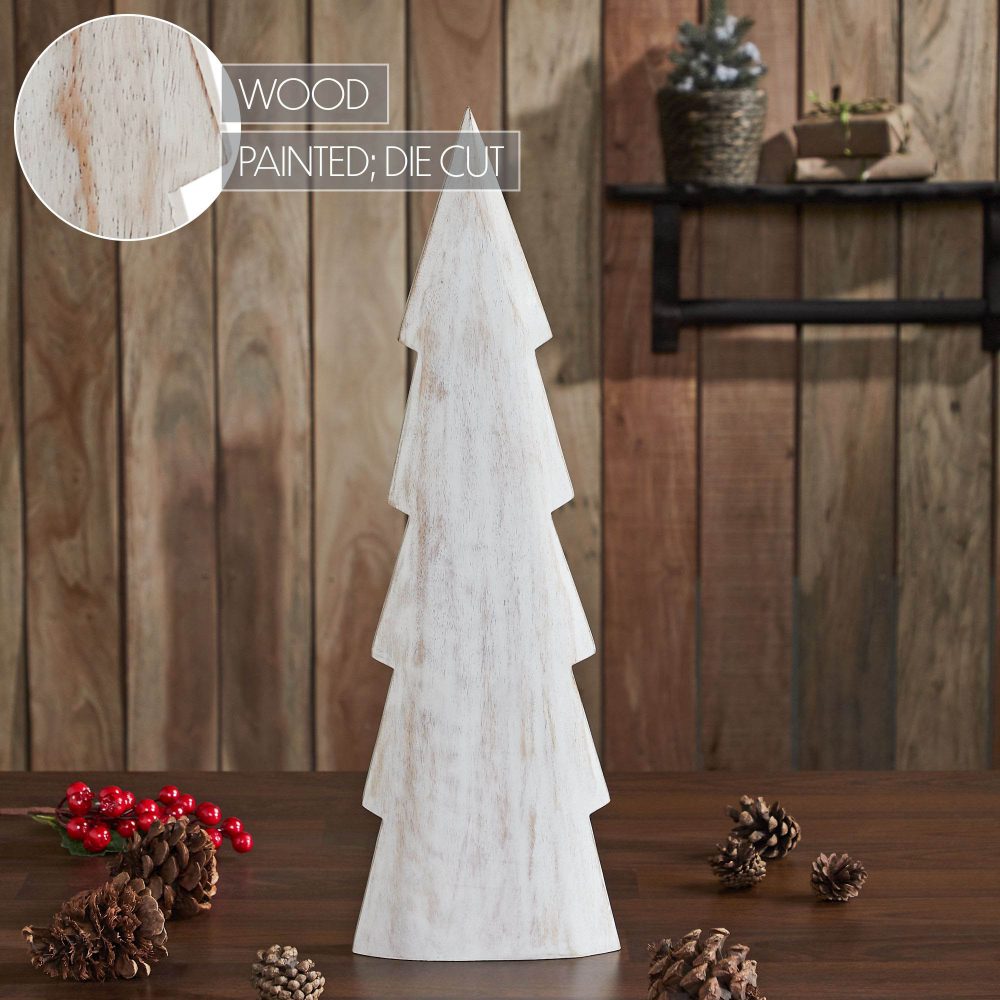 Christmas Tree Distressed White Wooden Figurine 15.75x5x1.5 - Image 6