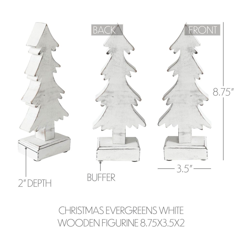 Christmas Evergreens White Wooden Figurine 8.75x3.5x2 - Image 5