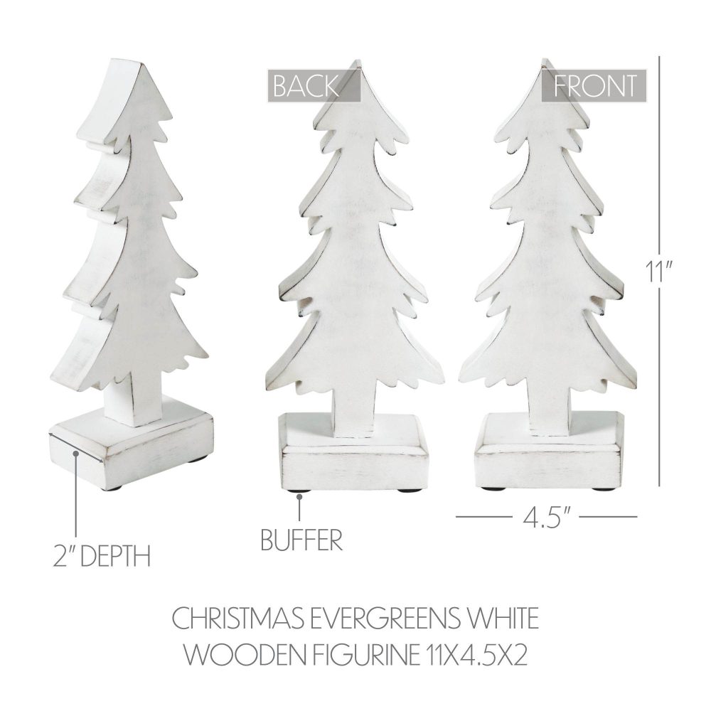 Christmas Evergreens White Wooden Figurine 11x4.5x2 - Image 5