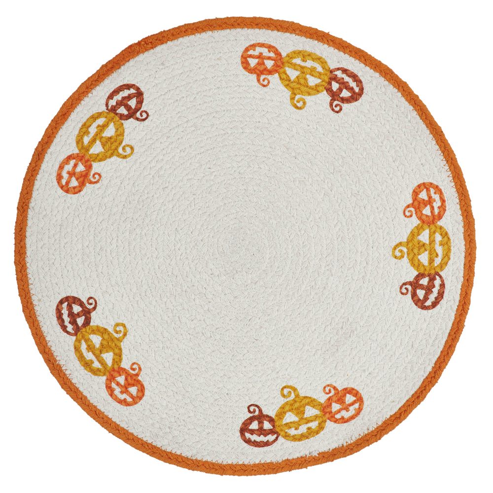Rustic Farmhouse Halloween Round Placemat 14 inch Stencil Fabric Table Mat with Autumn Pumpkin Design for Fall Decor - Image 2