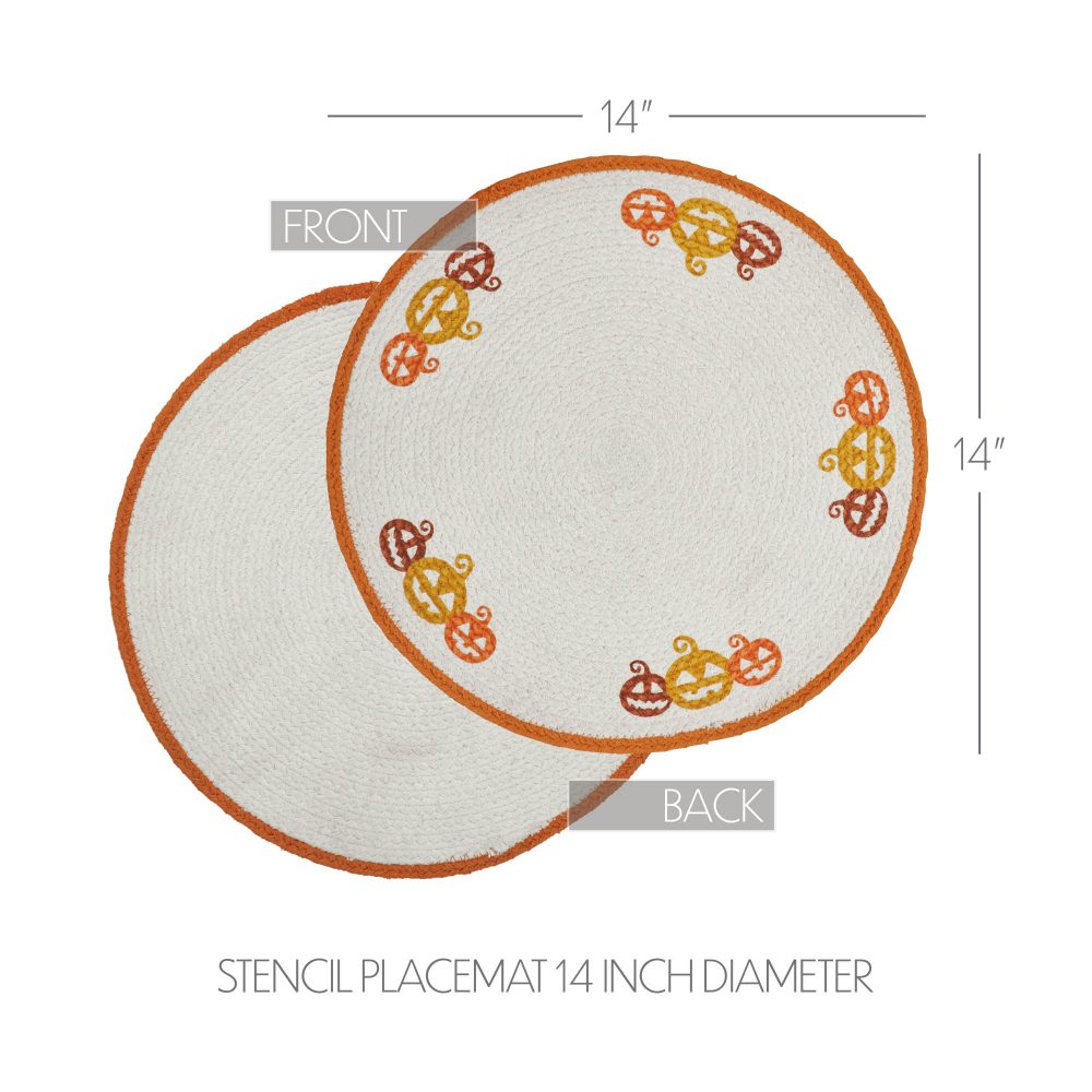 Rustic Farmhouse Halloween Round Placemat 14 inch Stencil Fabric Table Mat with Autumn Pumpkin Design for Fall Decor - Image 4
