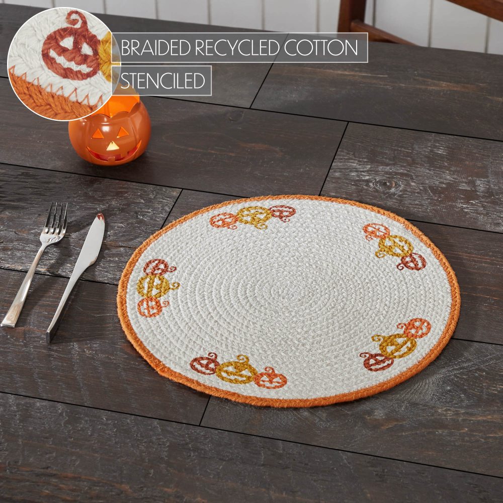 Rustic Farmhouse Halloween Round Placemat 14 inch Stencil Fabric Table Mat with Autumn Pumpkin Design for Fall Decor - Image 5