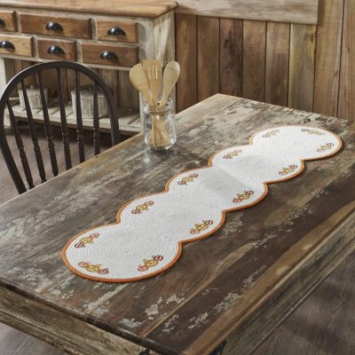 Country Farmhouse Halloween Fabric Table Runner Stenciled Spooky Fall Autumn Decor 12x48 Inch