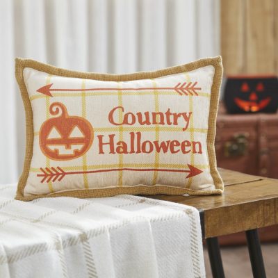 Country Farmhouse Halloween Decorative Throw Pillow 9.5x14 Spooky Autumn Accent