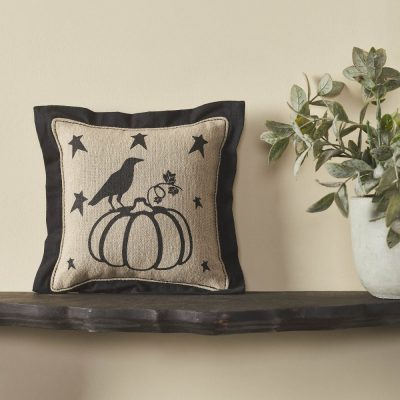 Raven Harvest Primitive Pumpkin Decorative Pillow 6x6 Inch Farmhouse Fall Accent Cushion