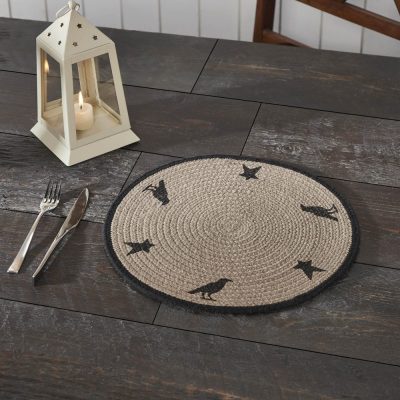 VHC Brands Raven Harvest 14Inch Round Stencil Fabric Placemat Farmhouse Primitive Fall Table Decor