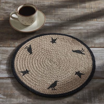 VHC Brands Raven Harvest Stencil 12 Inch Round Cotton Quilted Farmhouse Trivet Hot Pad for Rustic Fall Kitchen Decor