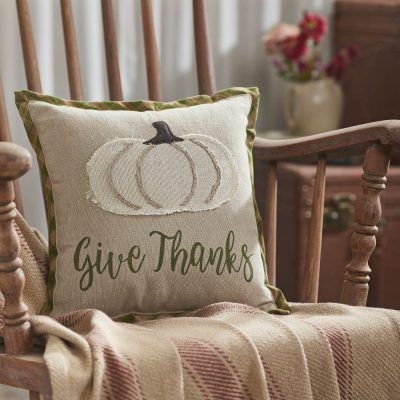 Fall Thanksgiving Harvest Applique Pumpkin Give Thanks Decorative Throw Pillow 12x12 Autumn Seasonal Home Accent Cushion