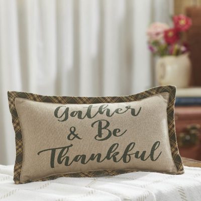 VHC Brands Harvest Blessings Gather & Be Thankful Fall Farmhouse Decorative Accent Pillow, Autumn Thanksgiving Home Decor, 7x13
