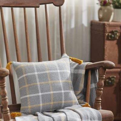 Harvest Blessings Fall Farmhouse Plaid Decorative Throw Pillow 12x12