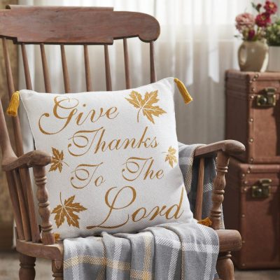 Harvest Blessings Give Thanks to the Lord Woven Fall Farmhouse Throw Pillow 18x18 Decorative Accent
