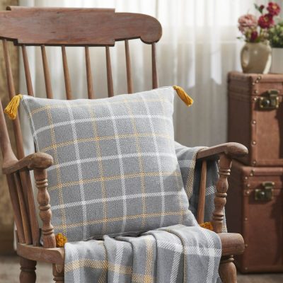Harvest Blessings Farmhouse Rustic Woven Plaid Decorative Throw Pillow 18x18, Autumn Fall Accent