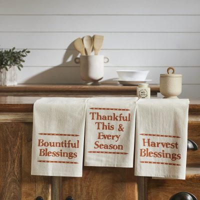 Harvest Blessings Farmhouse Cotton Kitchen Towel Set of 3 (19x28), Absorbent Autumn Fall Decorative Dish Towels