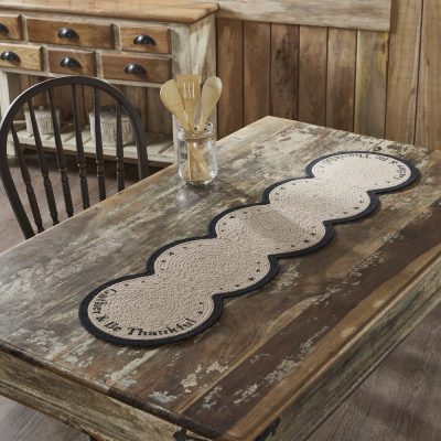 Harvest Blessings Fall Table Runner, Stenciled Gather & Be Thankful Farmhouse Thanksgiving Home Decor, 12x48 Inch