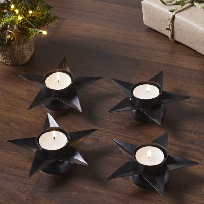 Tealight Holder Star Antique Black Set of 4 1.5x5x5