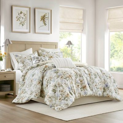 Harbor House Blue Herbal 6 Piece Cotton Sateen Print Oversized Comforter Set, Cal King HH10-1877