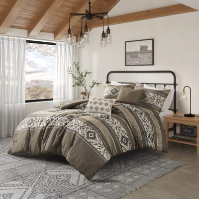 Madison Park Mariposa 5 Piece Stripe Herringbone Comforter Set with Throw Pillows in Brown, King/Cal King MP10-8465