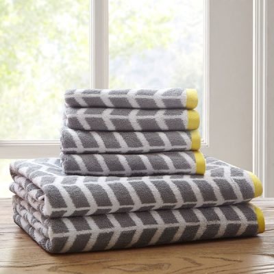Intelligent Design Nadia Cotton Jacquard Bath Towel 6 Piece Set in Grey, 6-Piece ID91-525