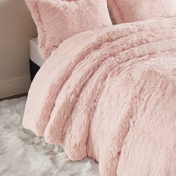 Intelligent Design Malea Shaggy Fur Duvet Cover Set in Blush, Full/Queen ID12-1930 - Image 2
