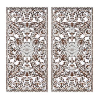 Madison Park Botanical Panel Distressed Carved Wood 2-piece Wall Decor Set in Antique Brown, Set of 2 MP95B-0364